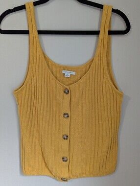 American Eagle Outfitters Gold Ribbed Button-Front Tank Top Women's L